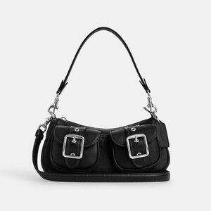 NWT Coach CM079 Leather Ashton Baguette shoulder bag Silver Black *SEALED*
